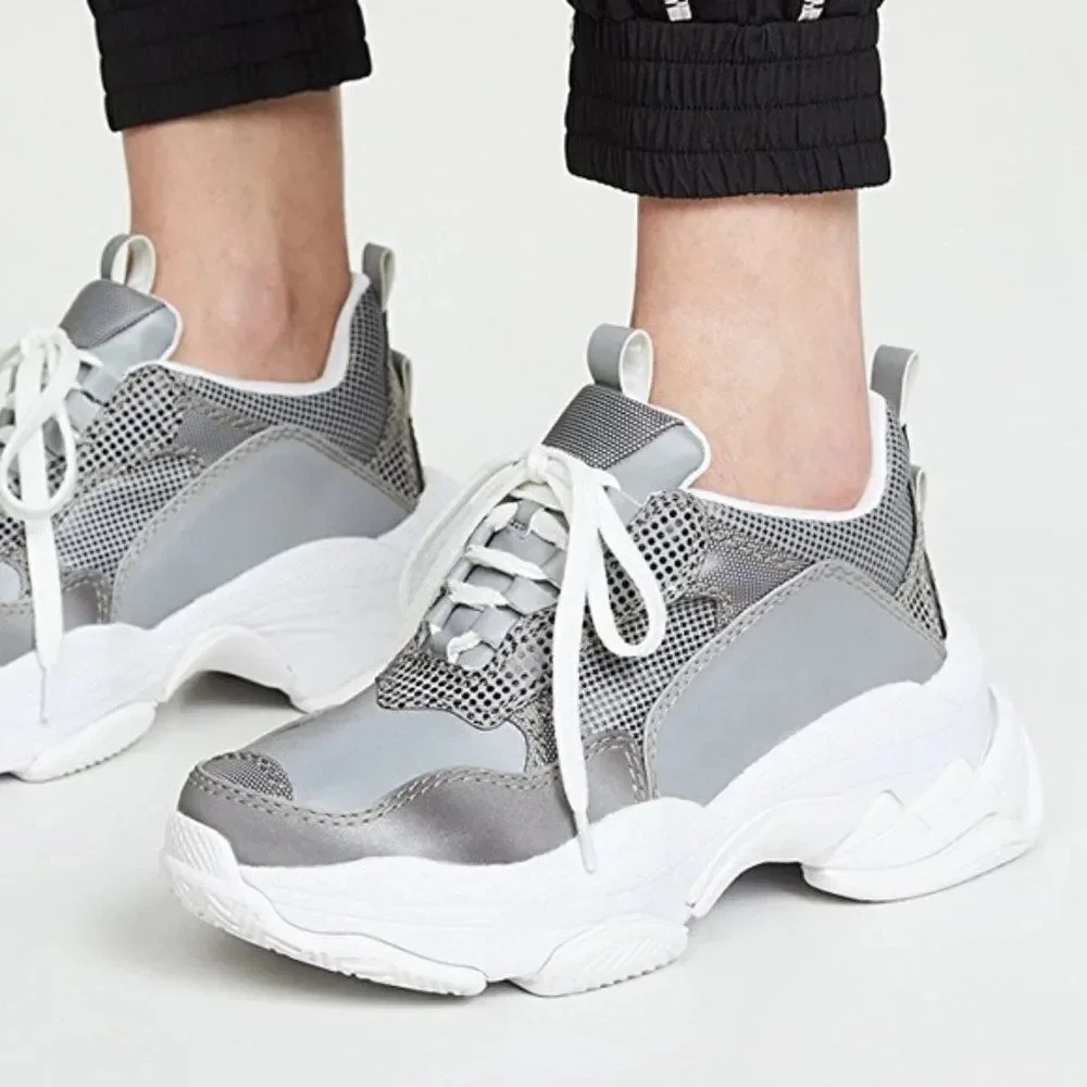 JEFFREY CAMPBELL Lo-Fi Mom Mod Sneaker Grey Reflective Free People Gray Size 7.5